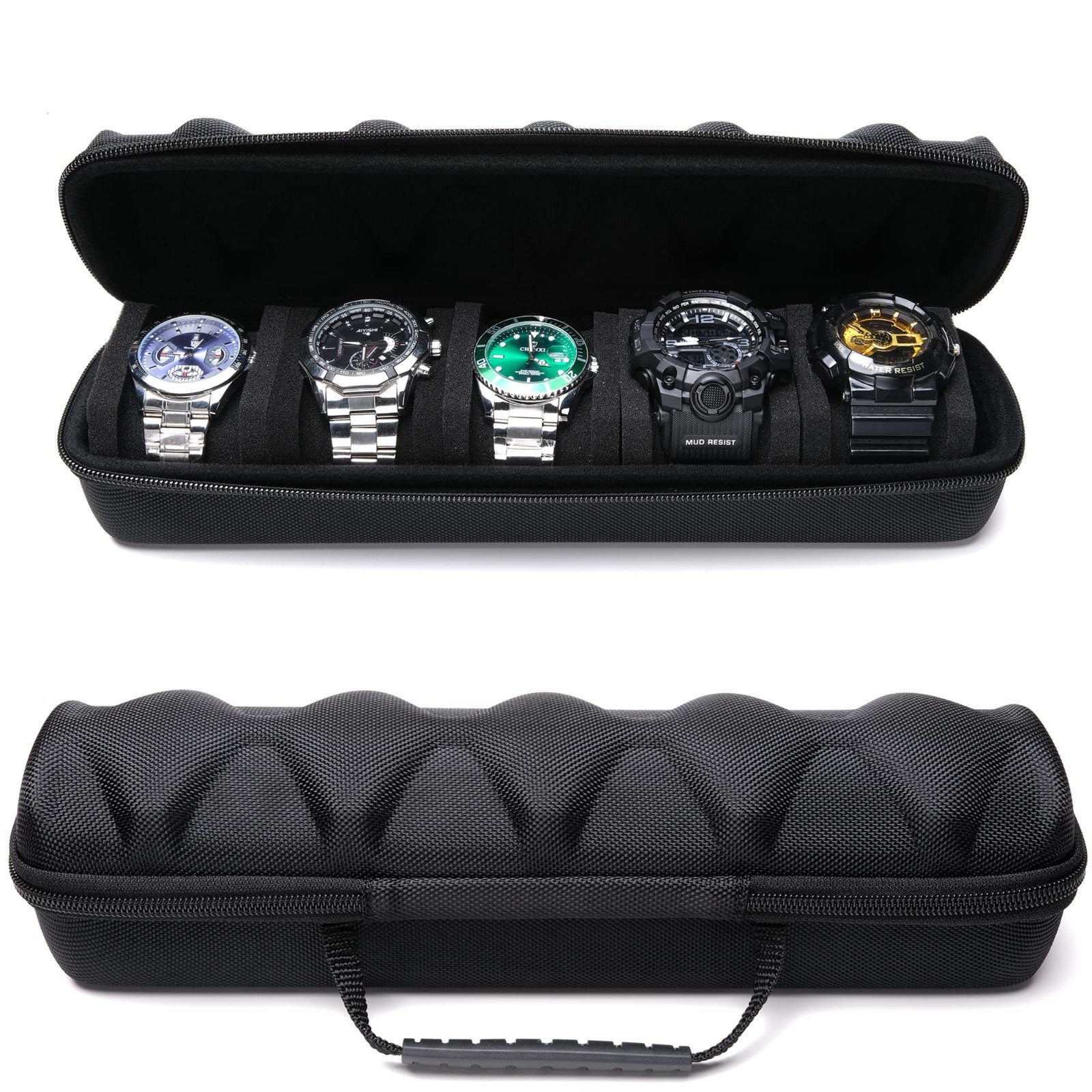 Travel Watch Case 5 Slot Roll Organizer Hard Shell Storage Box Display Pouch Bag