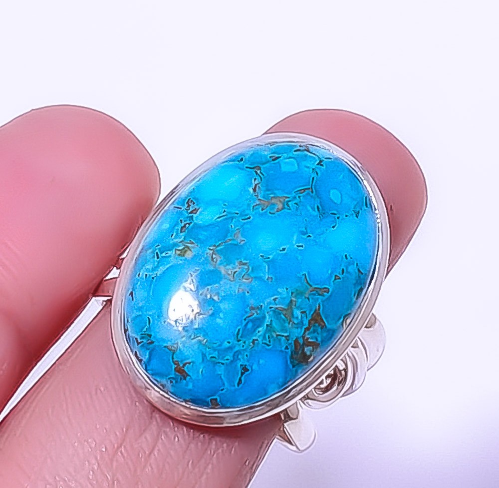 Copper Blue Turquoise – Arizona Gemstone 925 Silver Jewelry Ring s.8.5 A364
