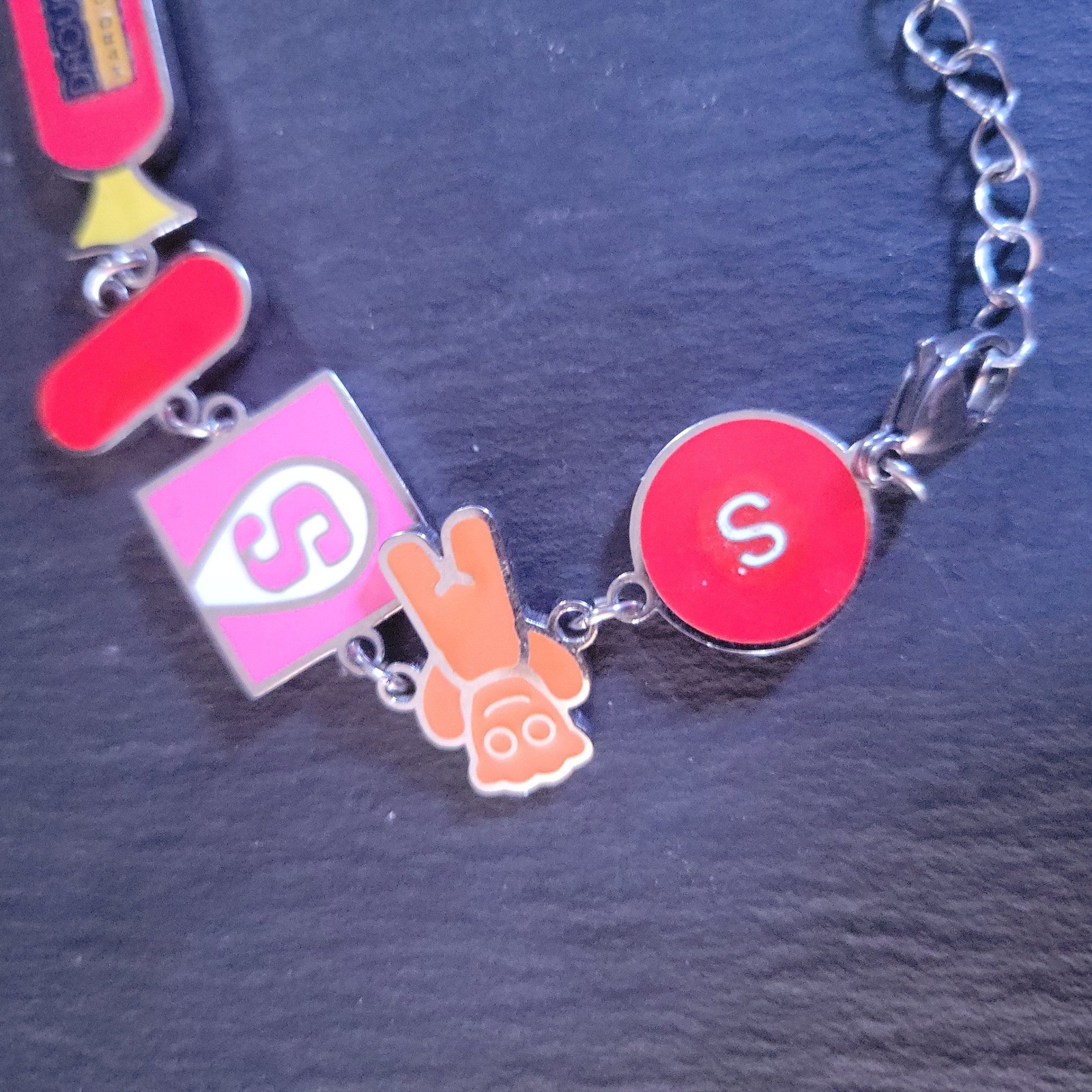 Colorful Enamel Candy Charm Bracelet Silver Tone Adjustable 7-9 In Kidcore