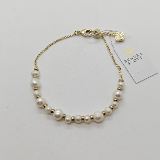 Kendra Scott Jovie Gold Plated Beaded Delicate Chain Bracelet in White Pearl