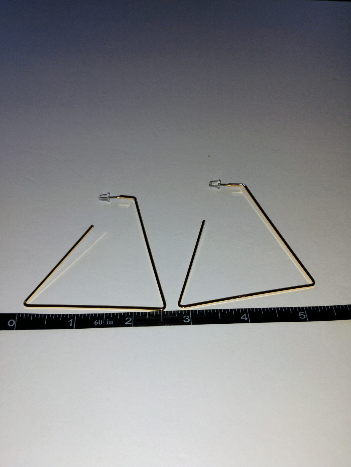 Gold Tone Geometric Triangle Hoop Dangle Earrings Post Back Approx 3 in
