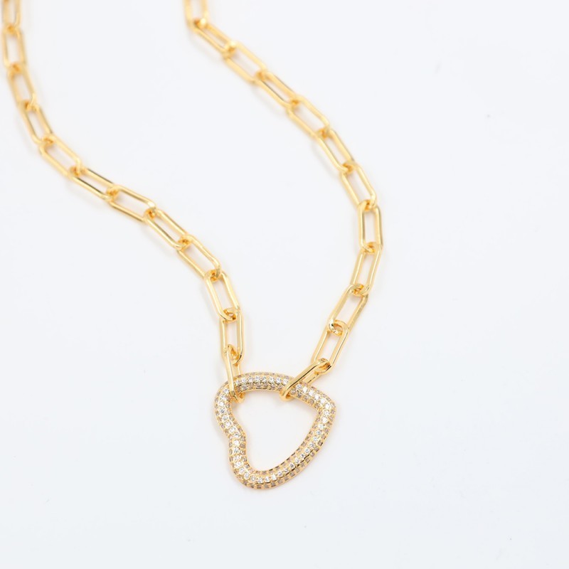 Gold Tone Paperclip Link Chain Necklace Open Heart Pendant Fashion Gift