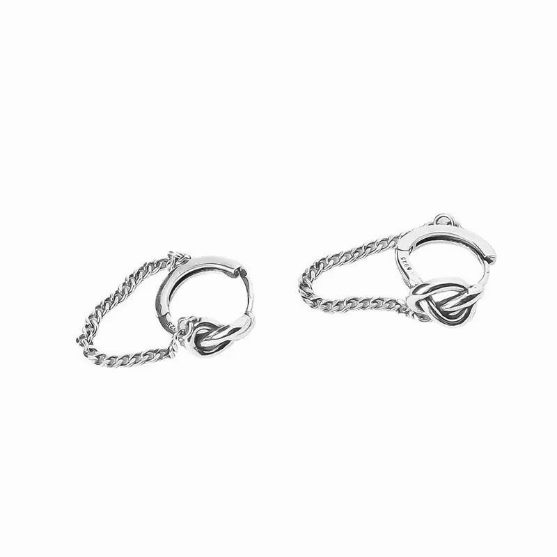 925 Silver Knot Chain Huggie Hoop Earrings Dainty Chunky Chain Drop Hoop D36