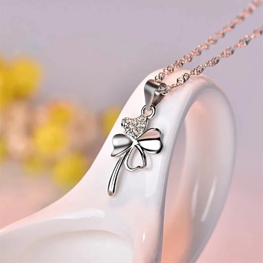 925 Sterling Silver, Lucky Clover 4 Leaves Pendant, Short Style Chain, Gift