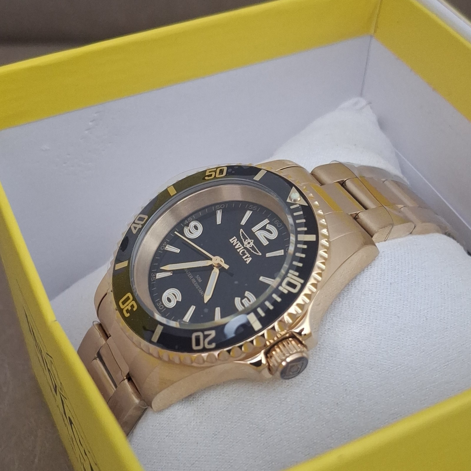 Invicta Pro Diver Quartz 47mm Gold SS Black Dial 50m Diver Watch w/ Box