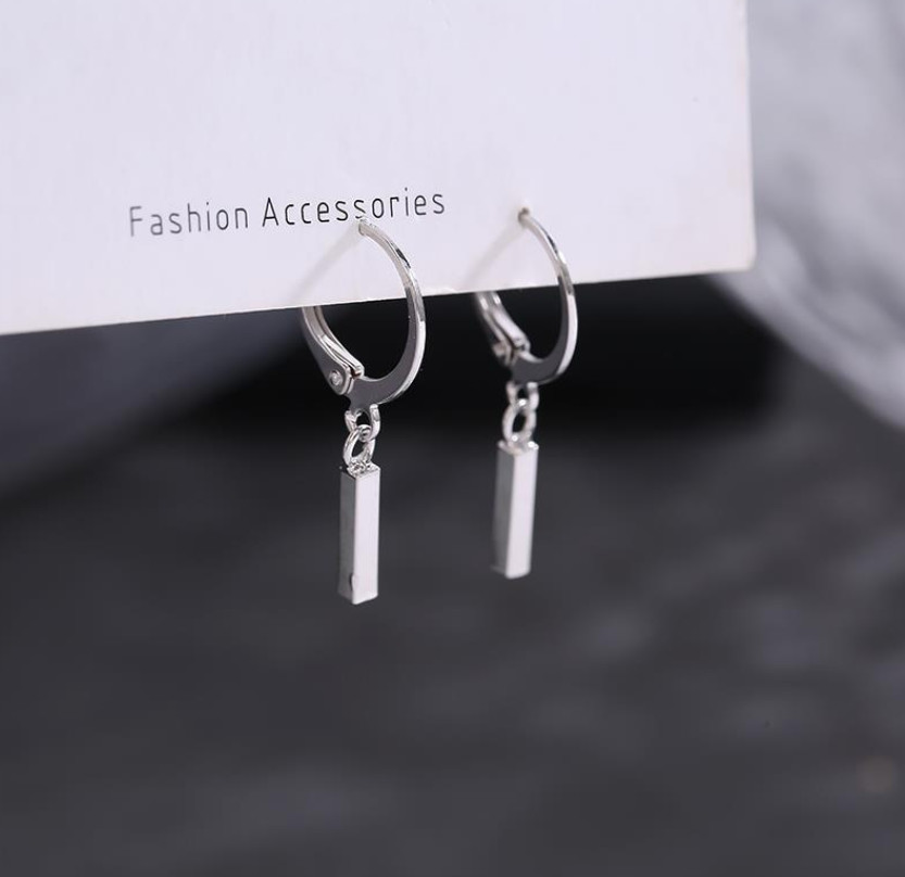 925 Silver Gold Plated LeverBack Hoop Drop Dangle Bar French Wire Earrings I123