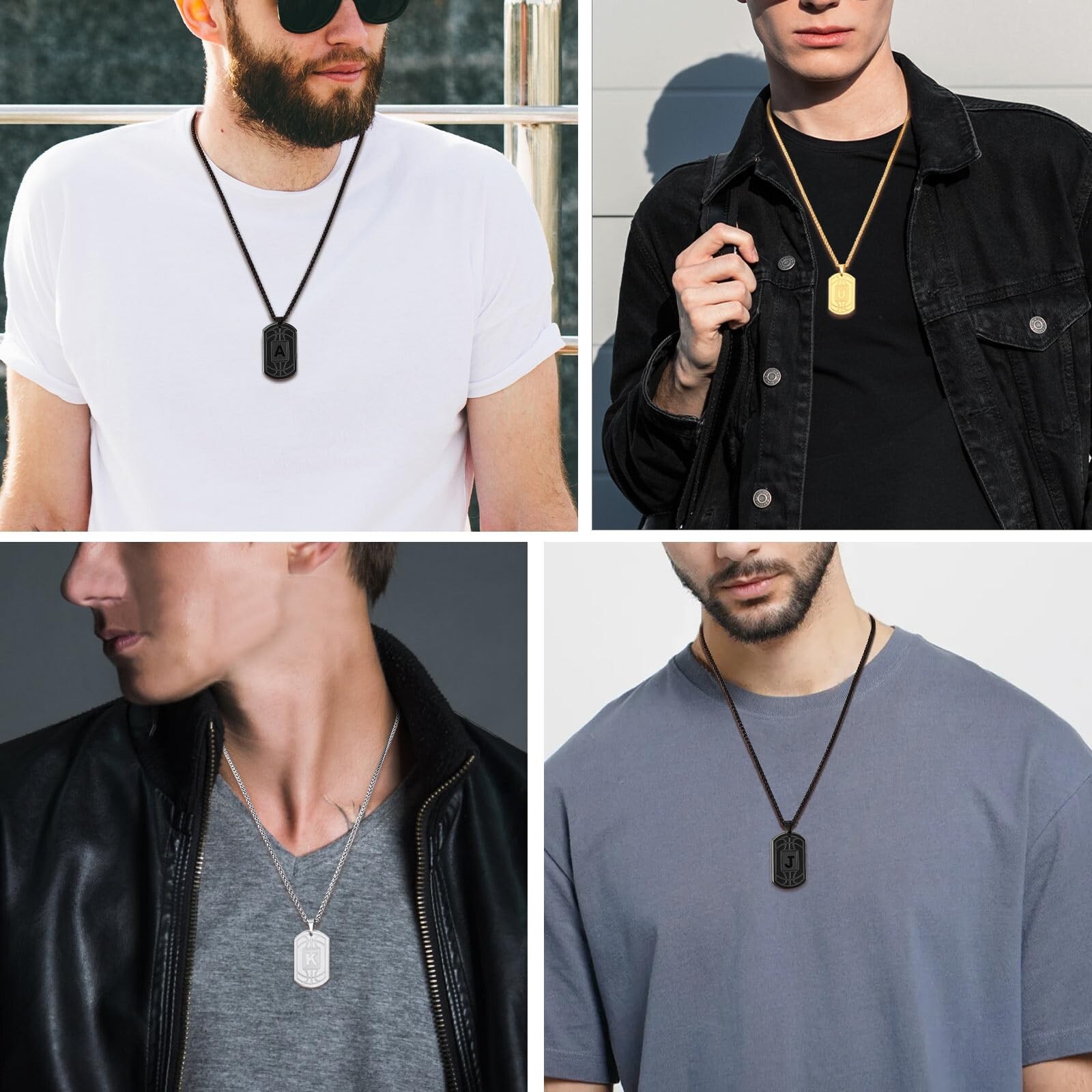 Basketball Initial Necklace for Men Dog Tag Stainless Steel Sliver/Black/Gold…