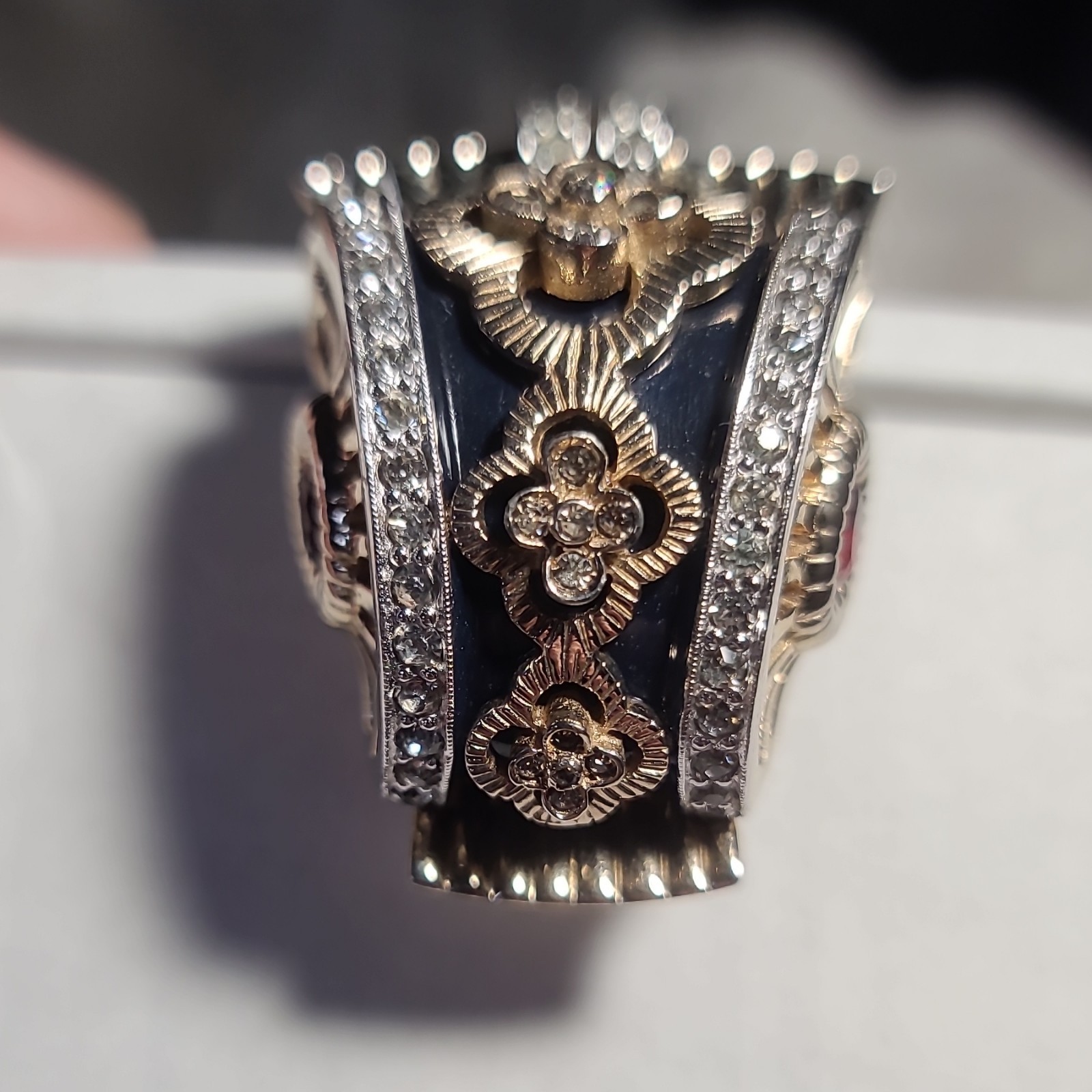 Jomaz Gold Pave and Enamel ‘Empress Josephine’ ‘Empire Blue’ Side Drum Pin Clip
