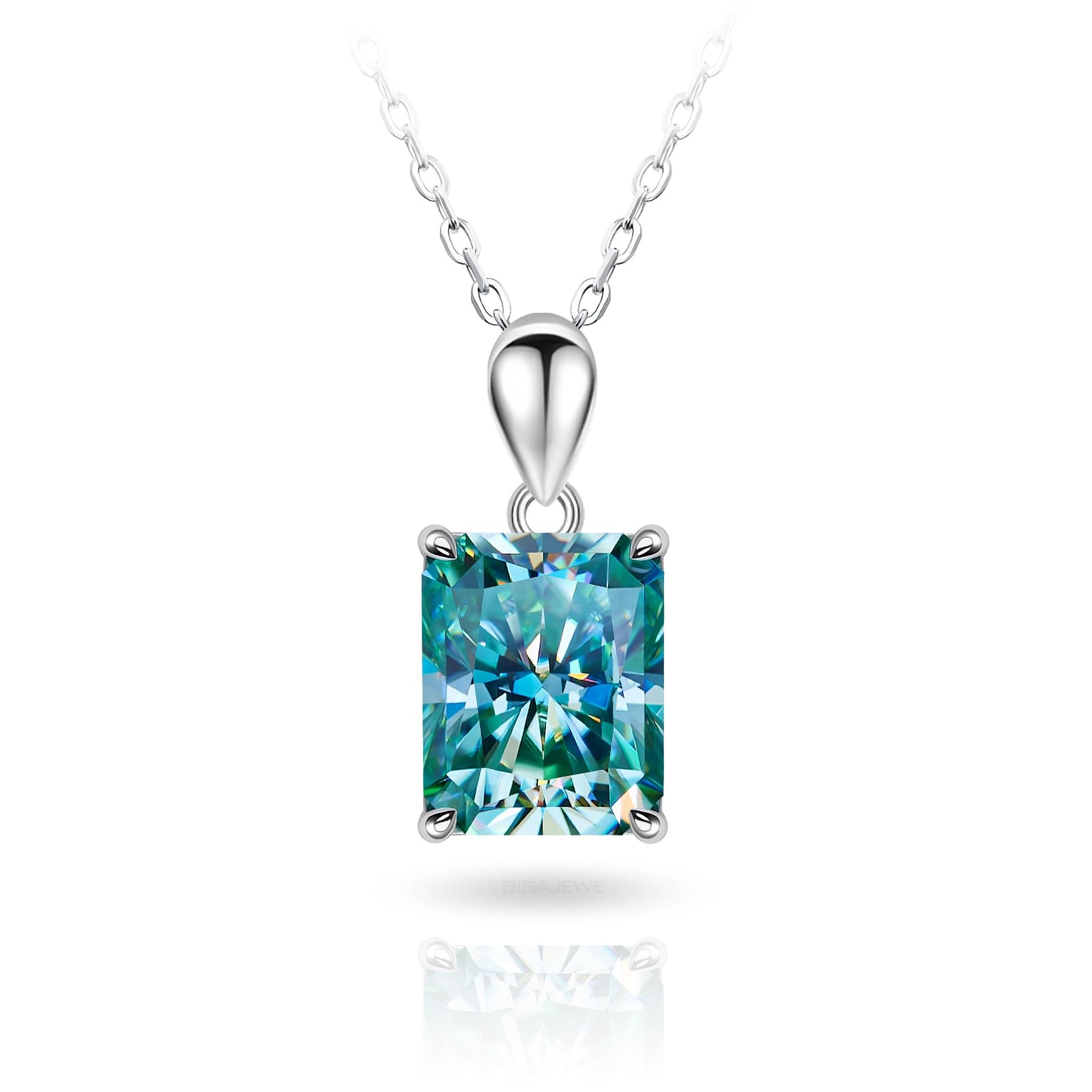 GIGAJEWE Blue Green Color Moissanite Necklace 18K White Gold Plated 925 Silver