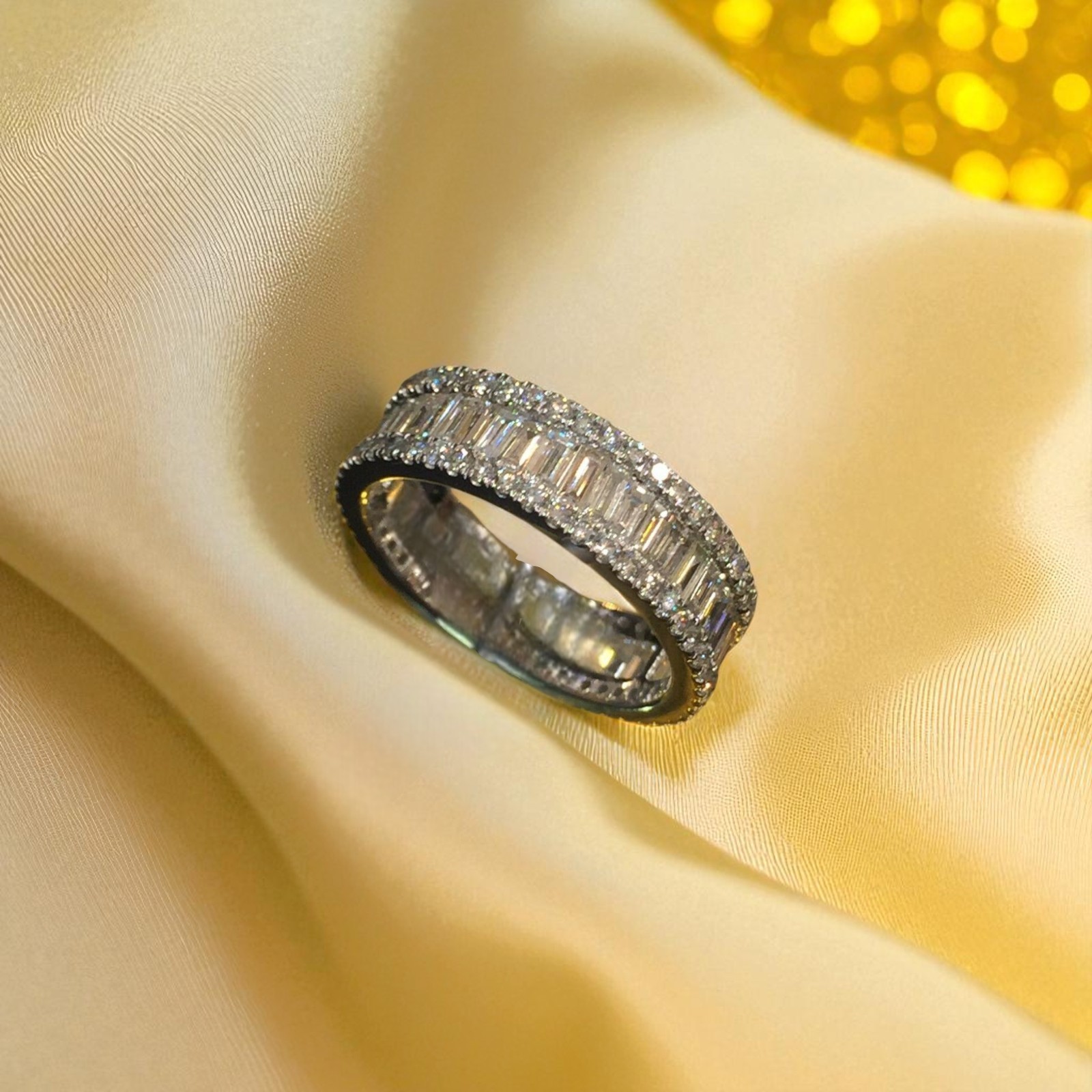 Classy 2.58 Cts Round Baguette Diamonds Unisex Half Eternity Band Ring 14K Gold