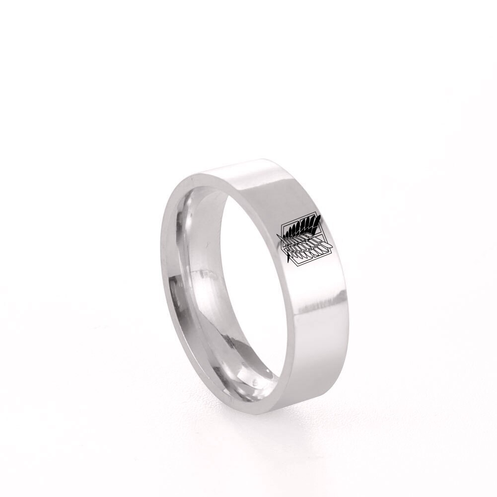 8MM Attack on Titan Black Sliver Stainless Steel Ring Wings of Liberty Flag Ring