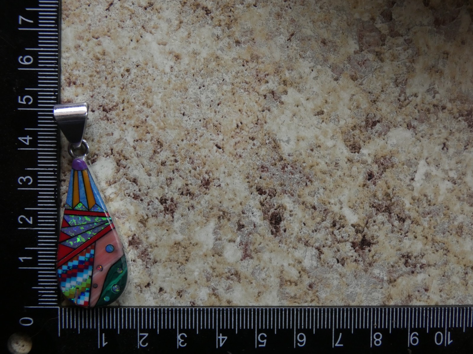 Mosiac Multi Gemstone Fire Opal Aluminum Sterling Silver Alloy Pendant NEW AS91