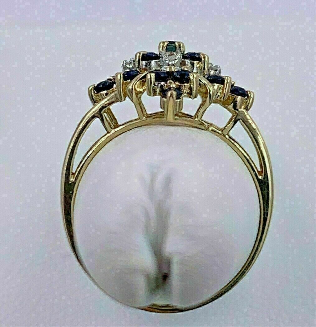 1.50Ct Lab-Created Sapphire Diamond Cluster Engagement Ring 14K Yellow Gold Fn