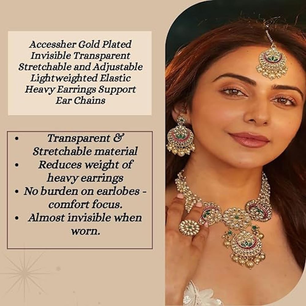 Gold Plated Stretchable Ear Chains for Earring Support | Transparent, Adjusta…