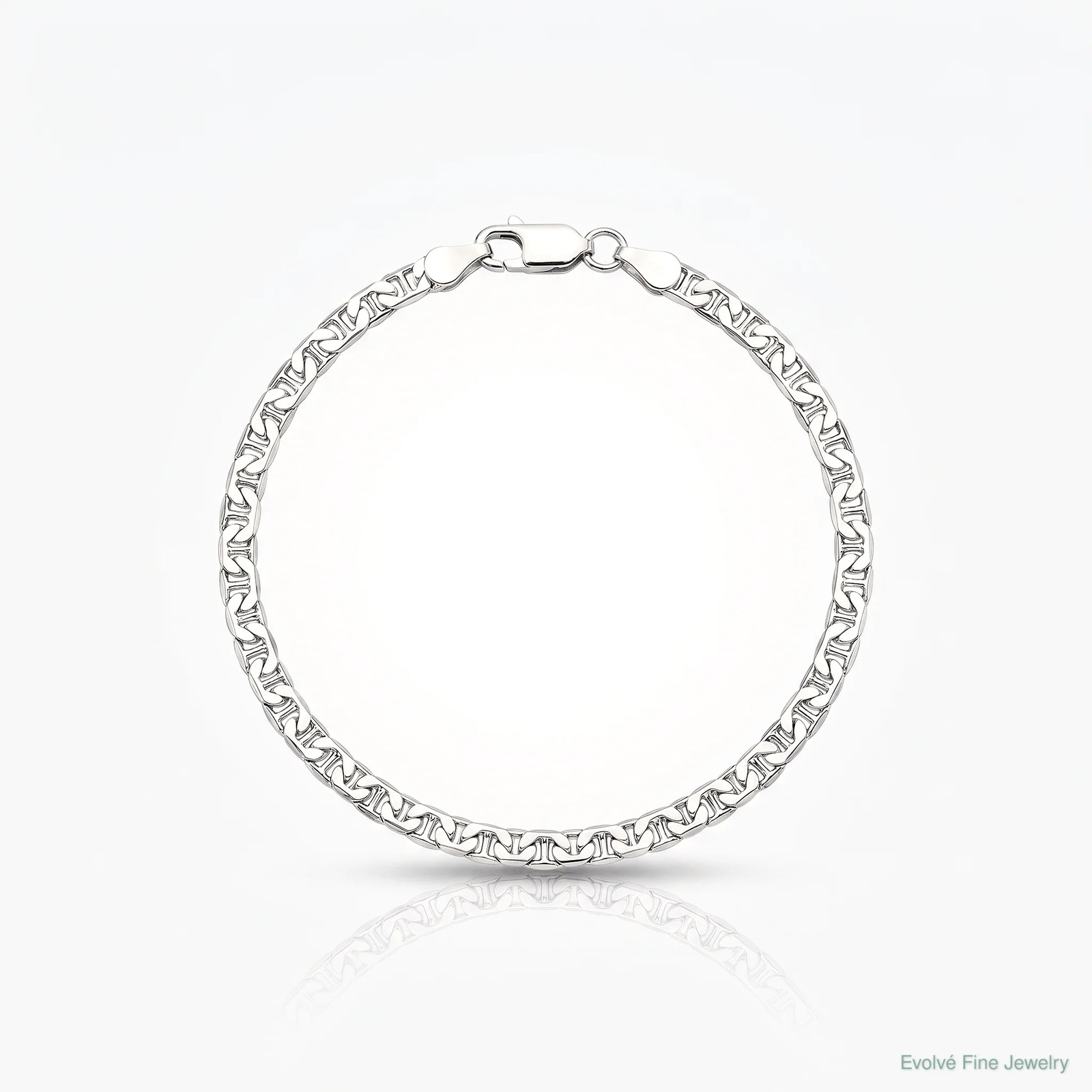 Sterling Silver Rhodium-Plated 3.75mm Flat Anchor Chain Bracelet 7″-8″