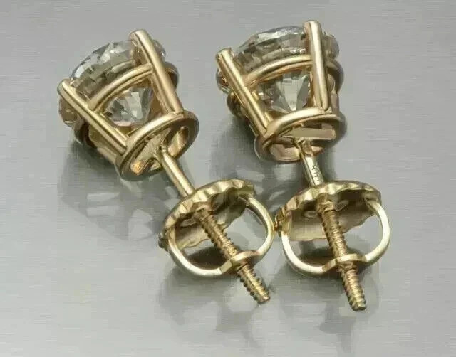 2Ct Round Cut Lab Created Diamond Solitaire Stud Earrings 14K Yellow Gold Plated