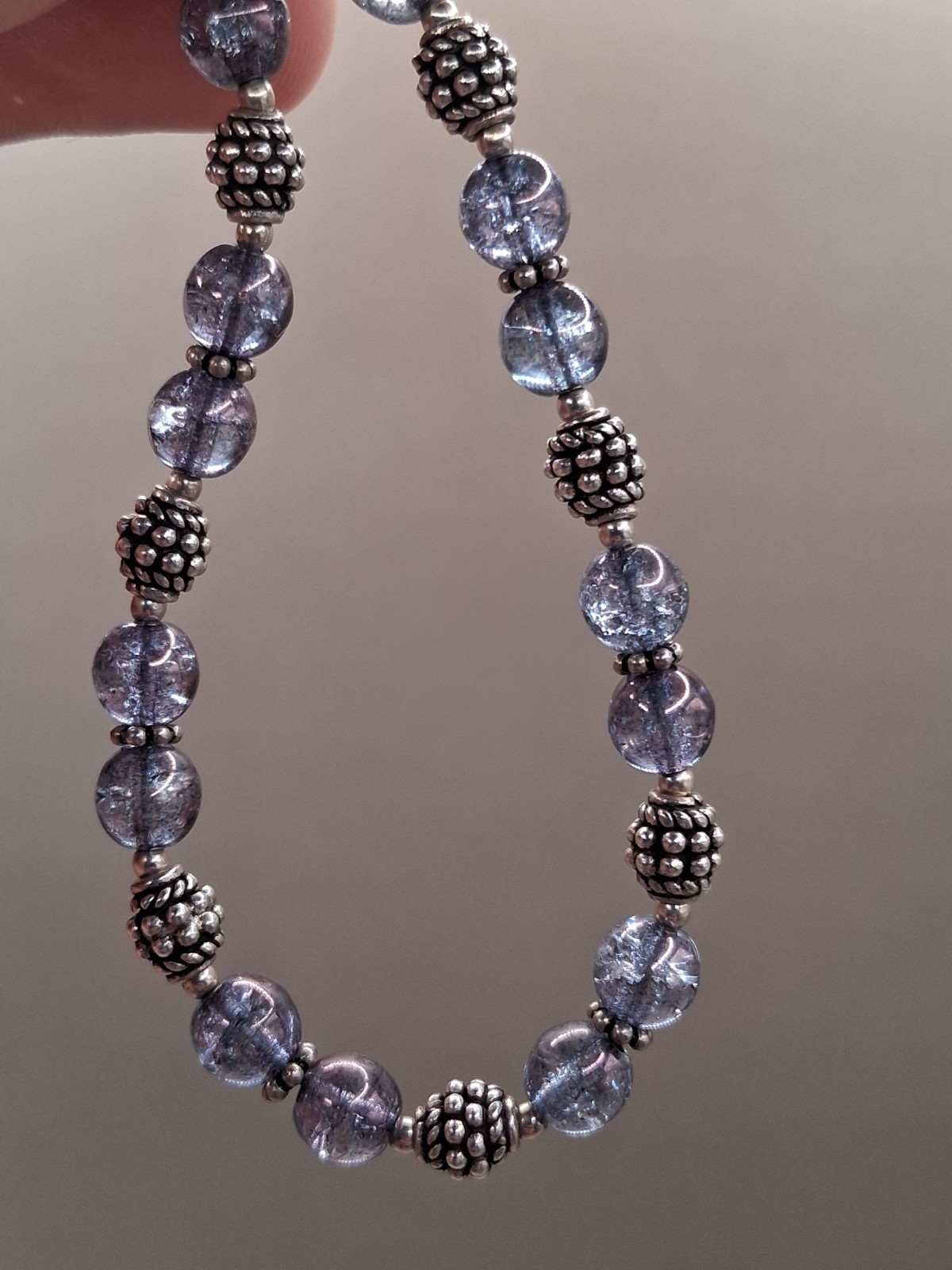 Dyed Crackle Quartz Sterling Silver Beaded Bracelet 7.6″
