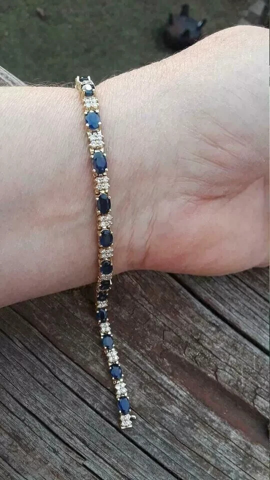 8Ct Oval Cut Lab Created Sapphire Diamond Tennis Bracelet 14K Yellow Gold Plated