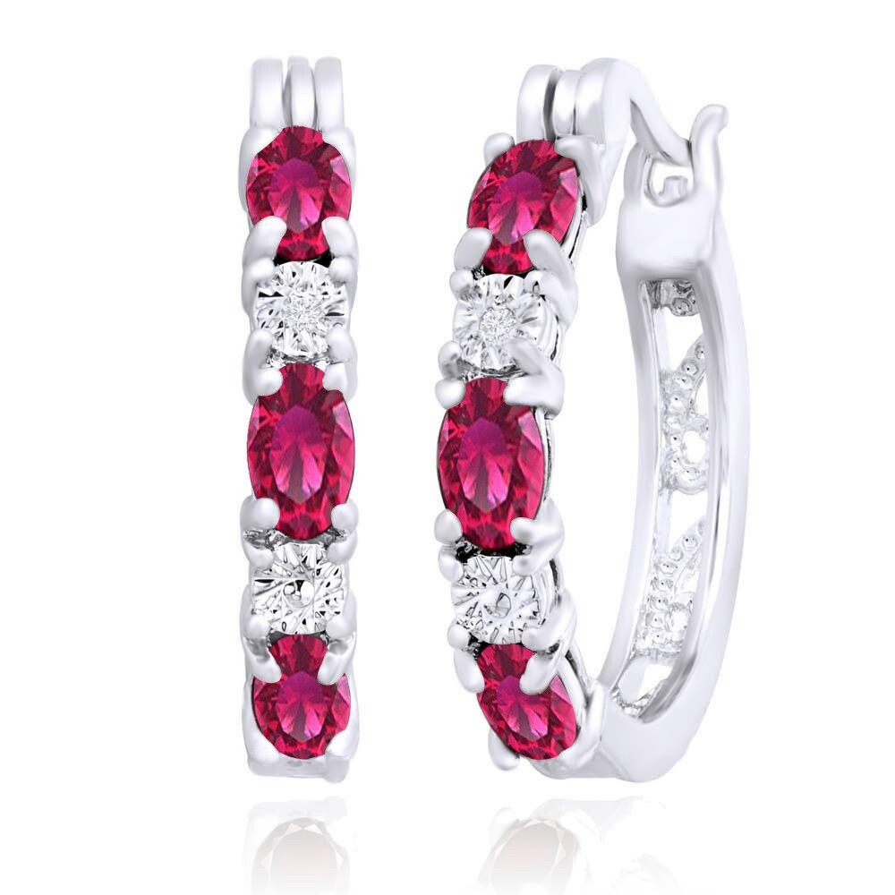 1.5 Ct Hoop Earrings Tourmaline & Simulated Diamonds 925 Solid Silver
