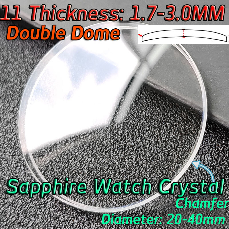Double Dome Sapphire Glass Lens 1.7 1.8 2mm 2.5mm 3.0mm Watch Crystal 20mm-41mm