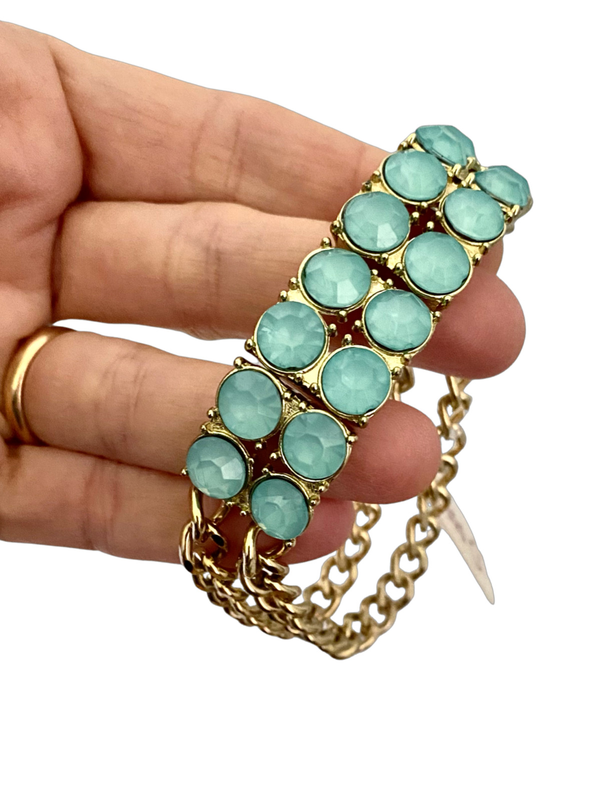 Light Green Acrylic Lucite Rhinestones Stretching Chain Bracelet Casual Everyday