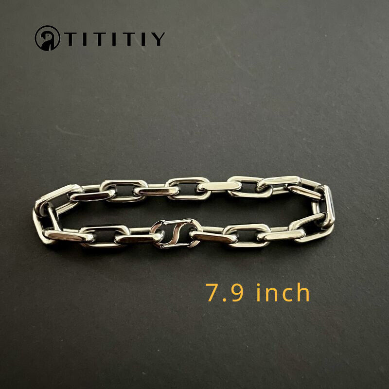 8mm Pure Titanium Chain Bracelet for Men’s Flat O-Chain Anti Allergy 7.9 Inch
