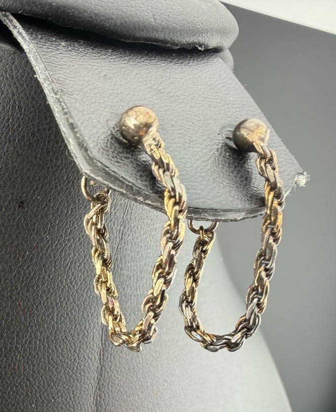 925 Italy Sterling Silver Twisted Rope Chain Hoop Earrings Dangle 2.26g