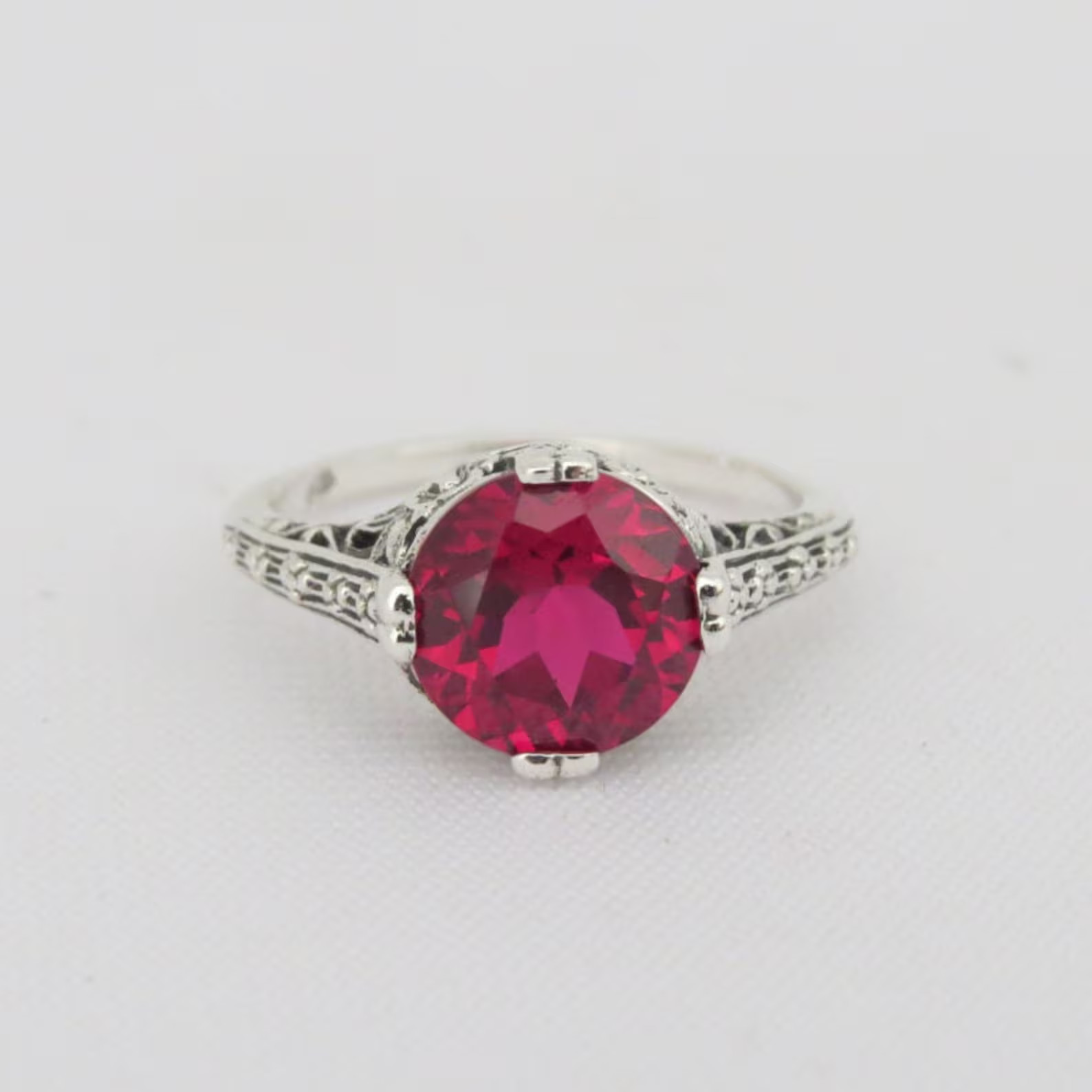 3.00 Ct Round Cut Natural Ruby Diamond Engagement Ring 14K Solid White Gold 6