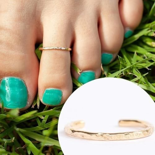 Adjustable 14k Toe Ring for Women – Simple Hammered Band in Silver, Gold, Rose G