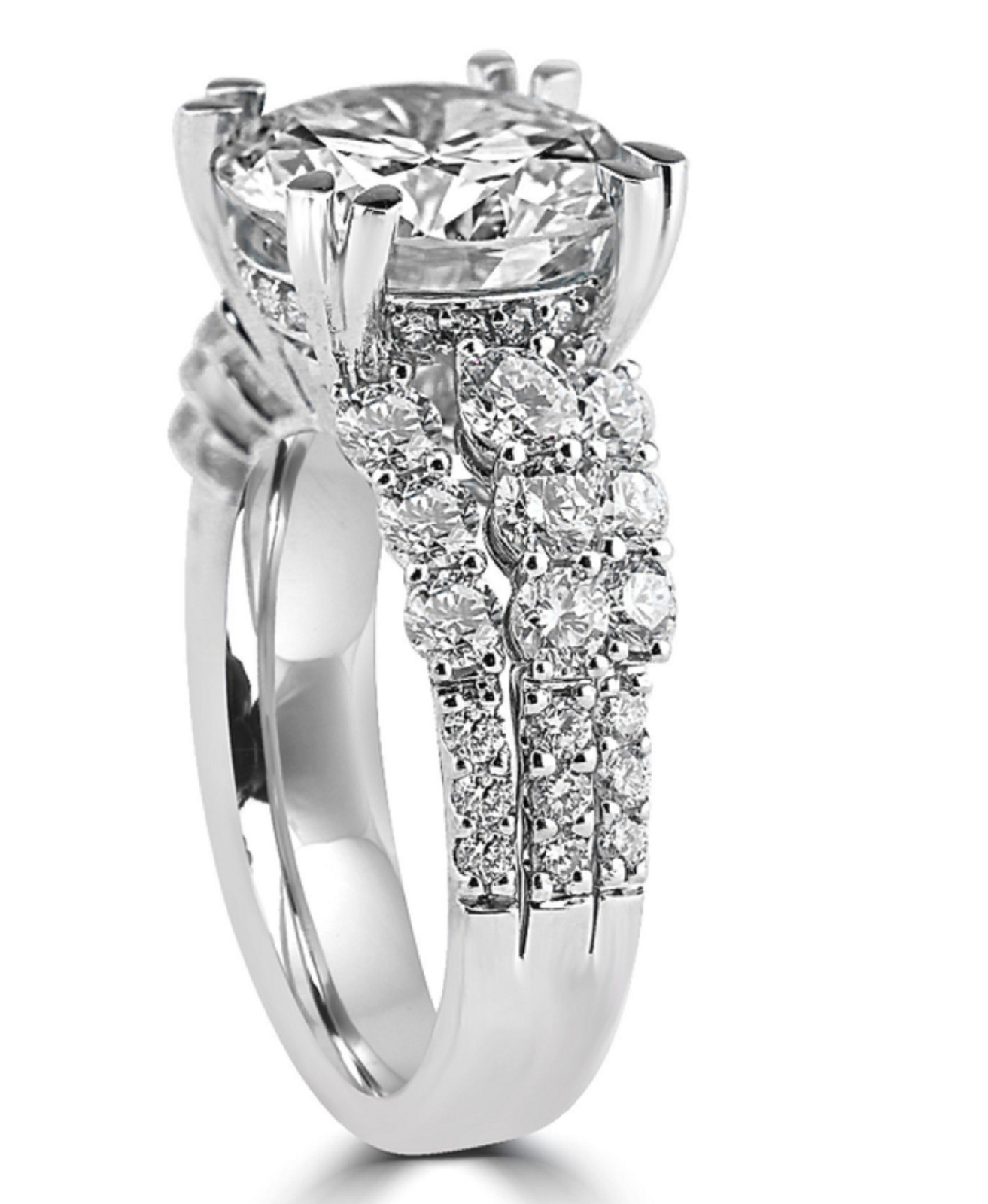 Engagement Ring 14k White Gold 3.4Ct Round Cut VVS1 White Moissanite Size 9
