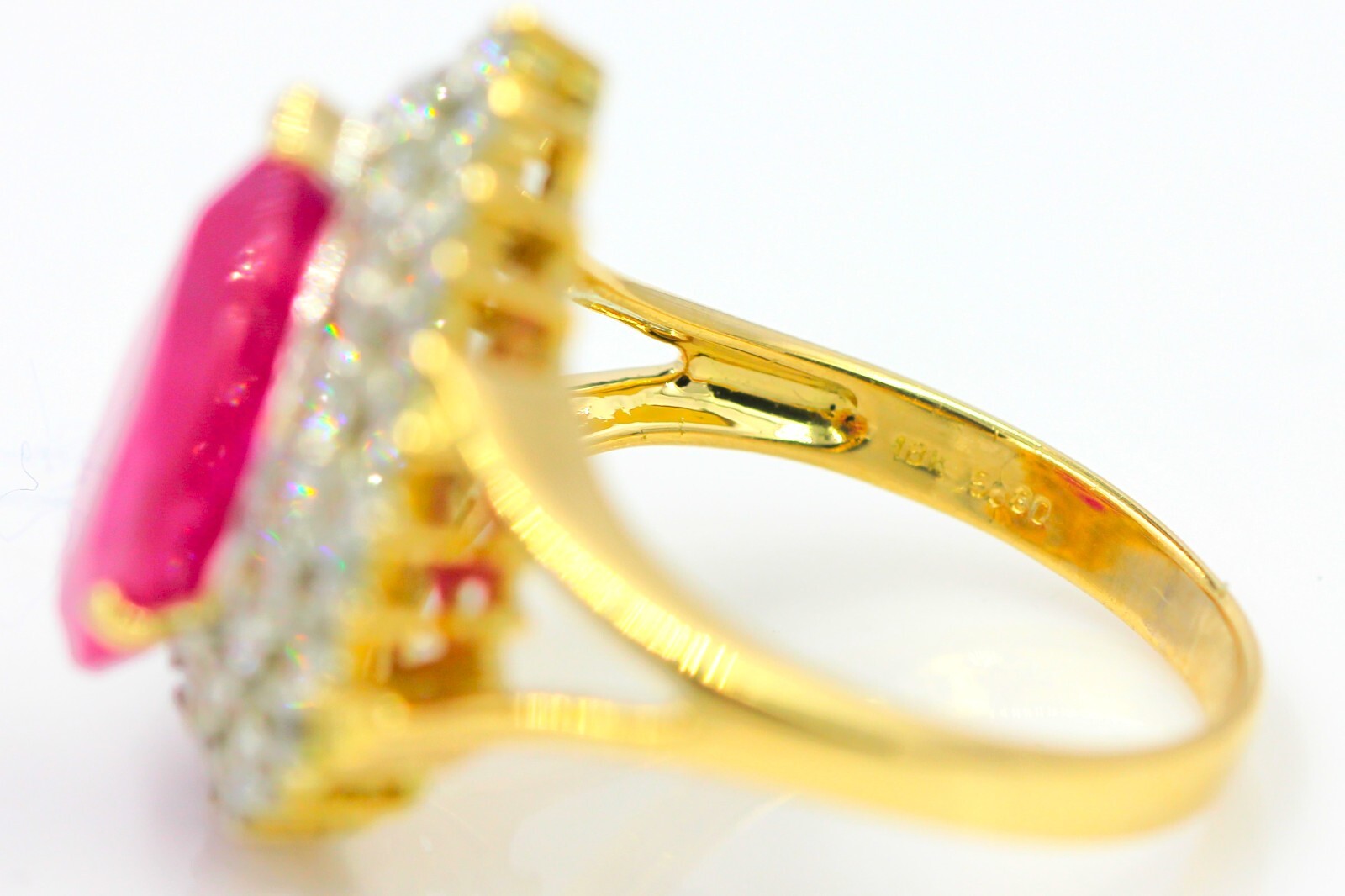 Natural Ruby Diamond 6.80 Carat 18K Yellow Gold Halo Cocktail Engagement Ring