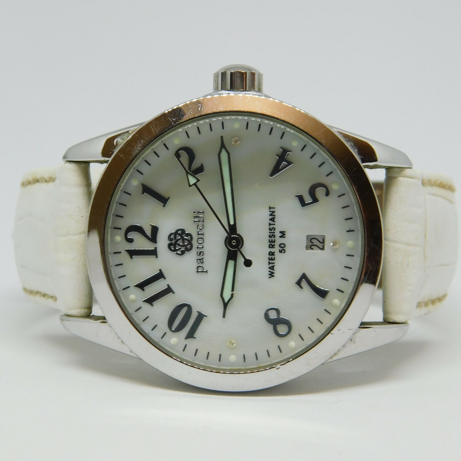 Pastorelli Silver Tone Genuine Leather Quartz Analog Women’s Watch New Battery