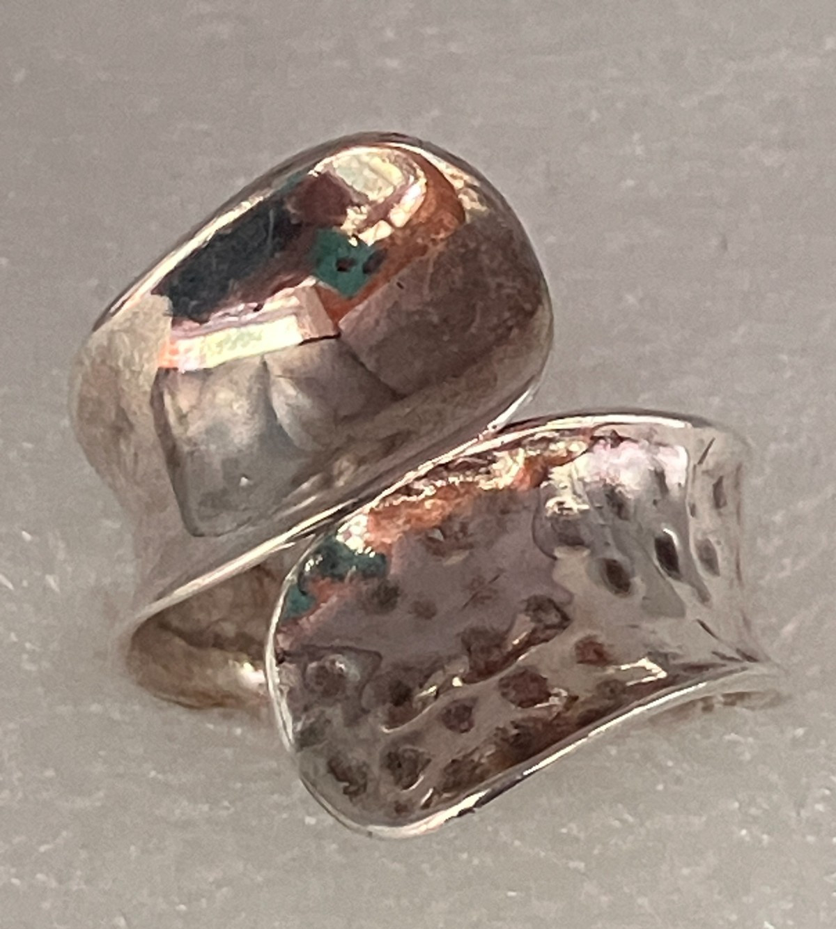 Sterling Silver Hammered and Smooth Hand Made Bypass Ring Size 9.5