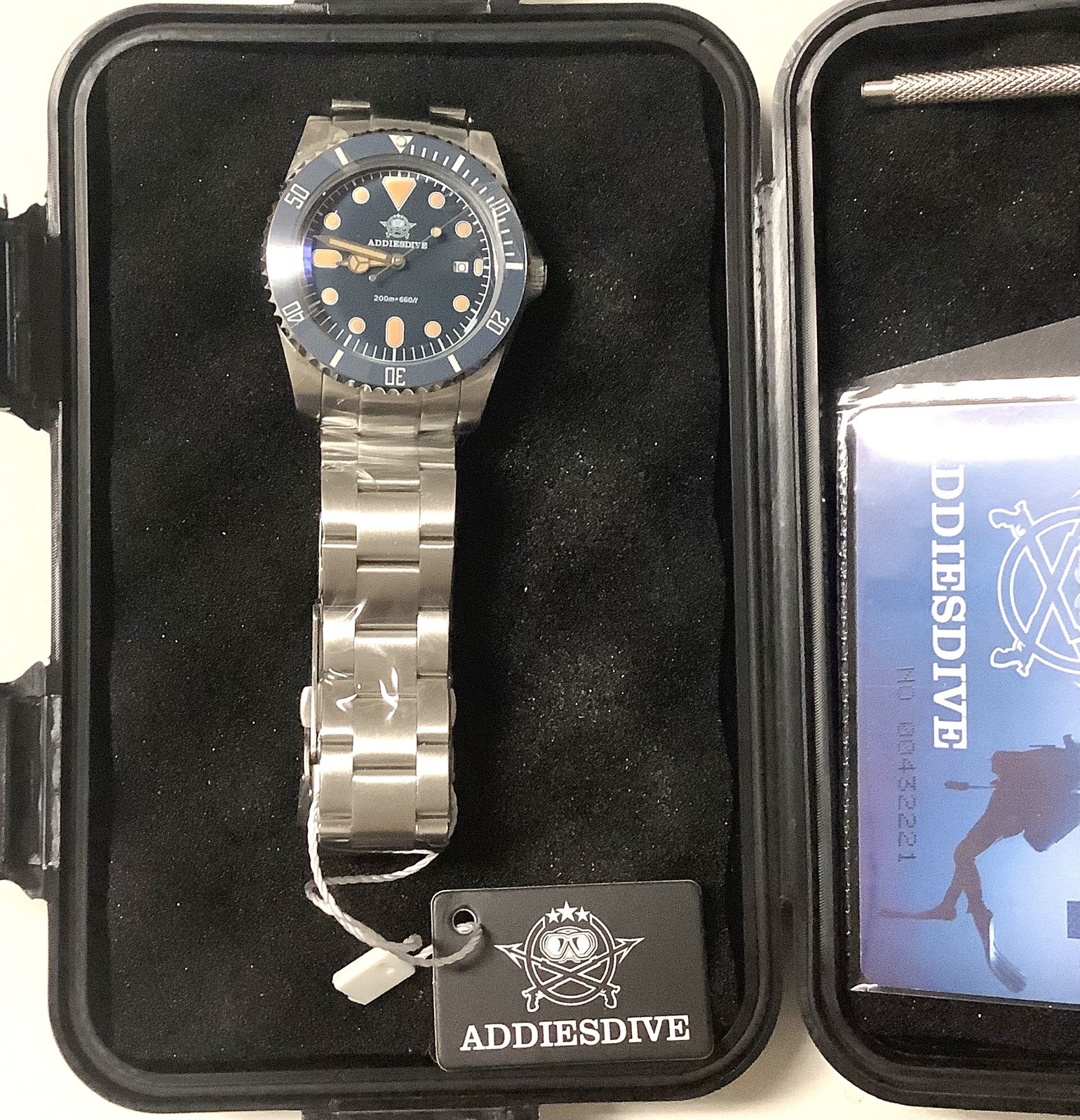 NEW 39MM ADDIESDIVE AD2501 DIVING WATCH * BLUE DIAL * USA * FREE SHIPPING