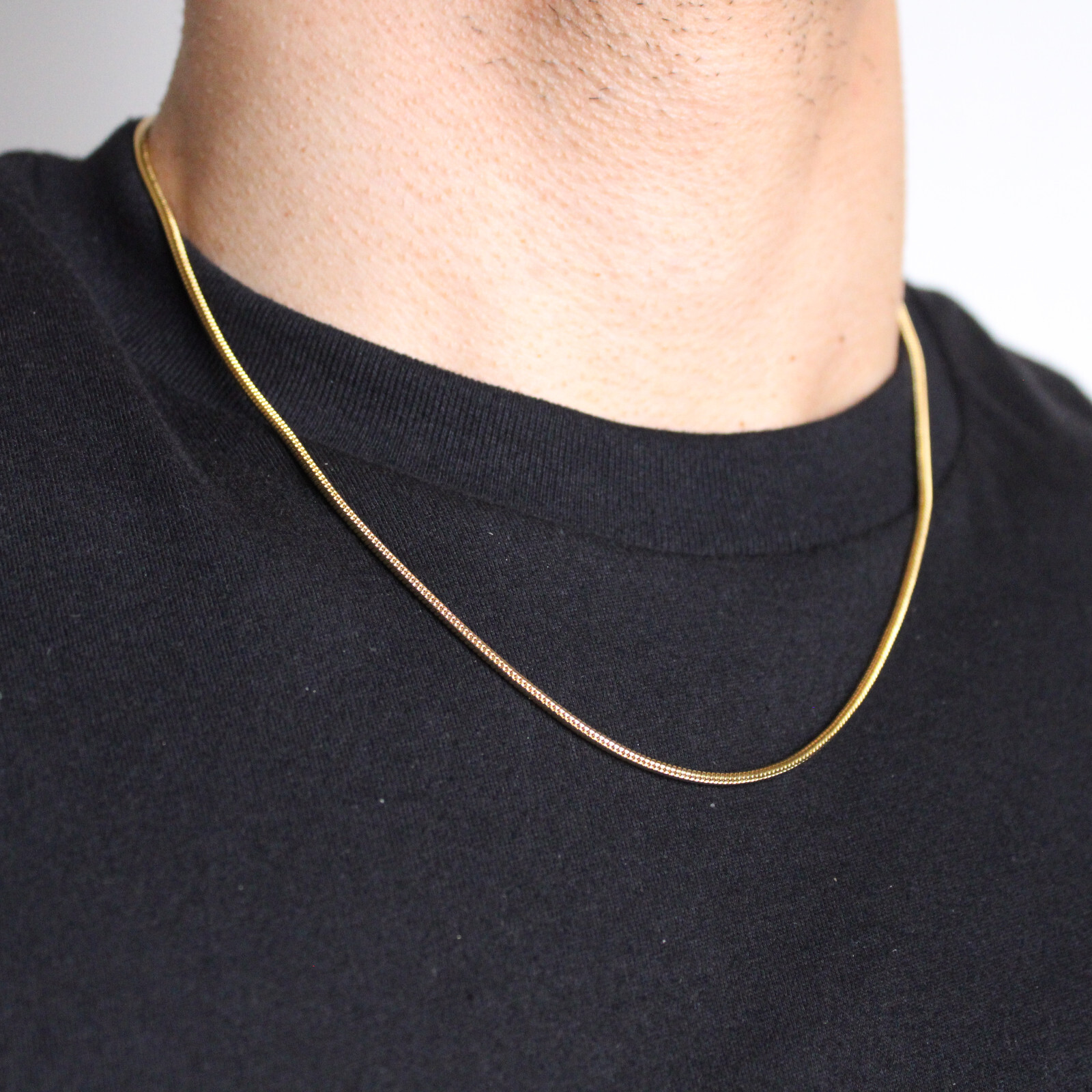 Gold 2mm Round Snake Chain Necklace 18″ 20″ 22″ 24″ Stainless Steel Streetwear