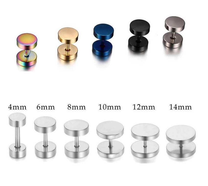 2pcs Round Barbell Stainless Steel Men Women 3-14mm Dumbbell Ear Stud Earrings