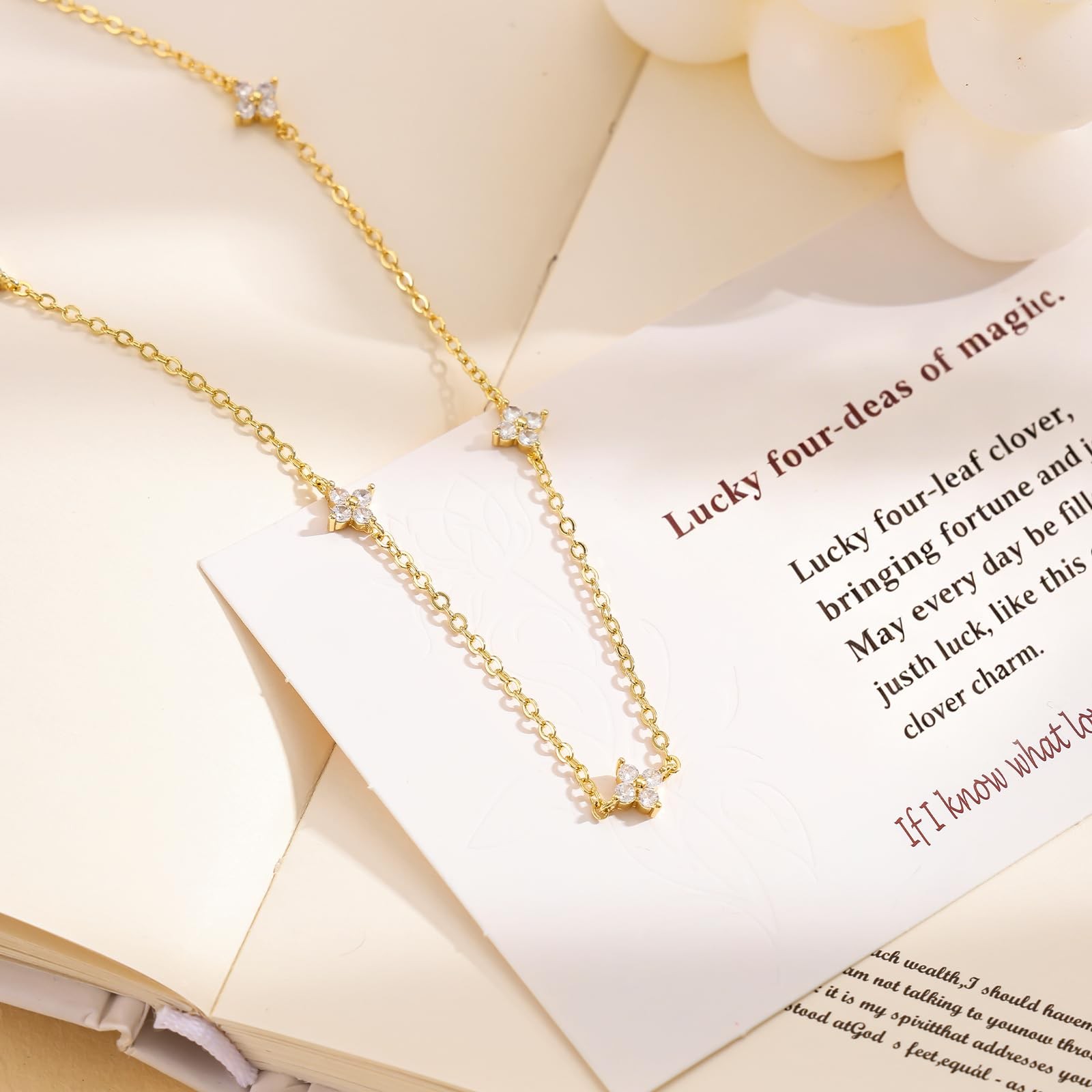 POAIIU Dainty Gold Necklace for Women, 14K Medium, Station flower gold