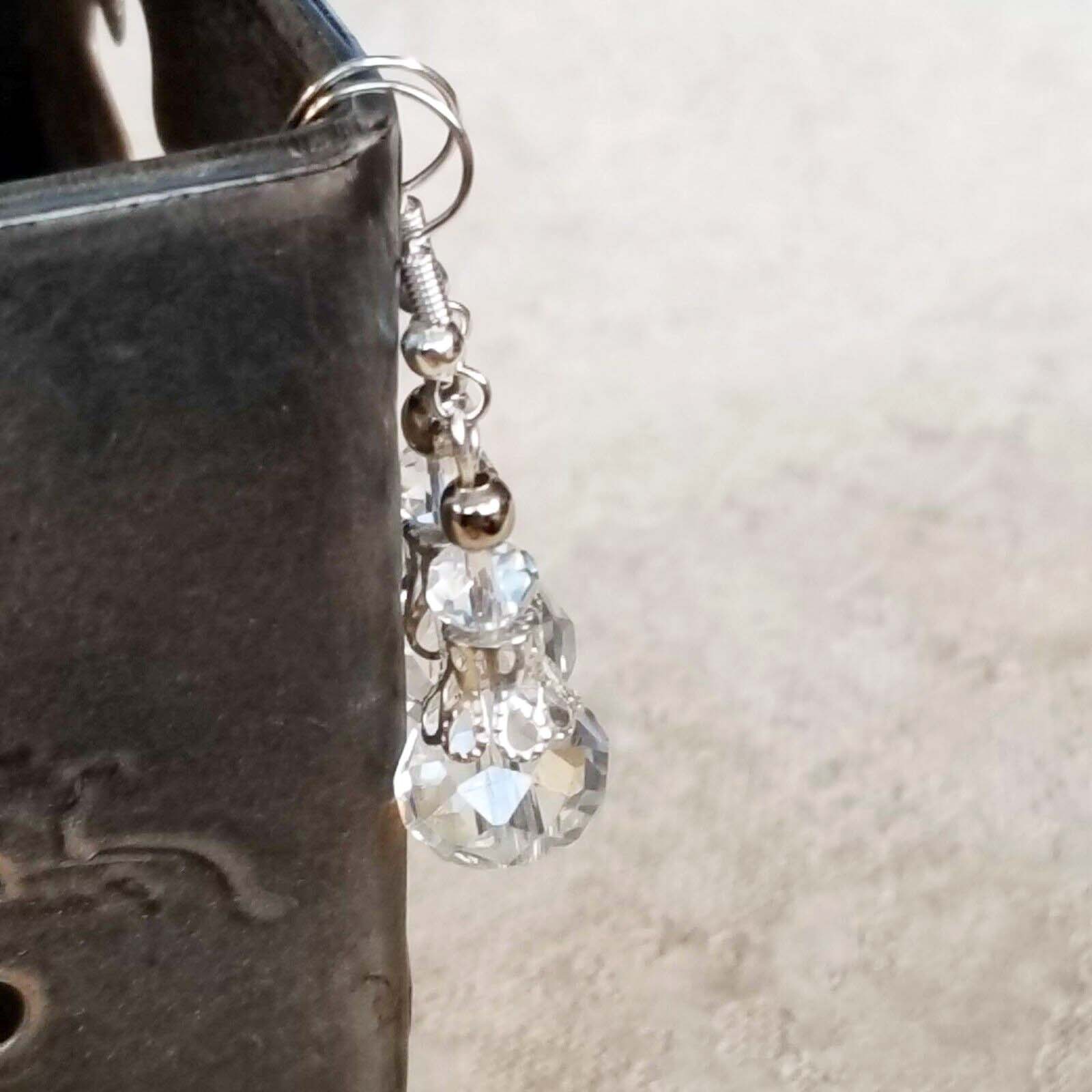 Handcrafted Victorian Clear Crystal Silver Filigree Basket Earrings