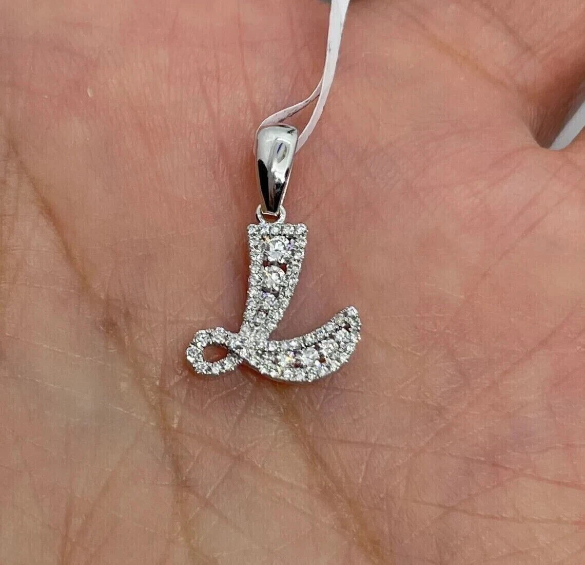 1.05Ct Round Lab Created Diamond Initial” L” Pendant 14K White Gold Plated