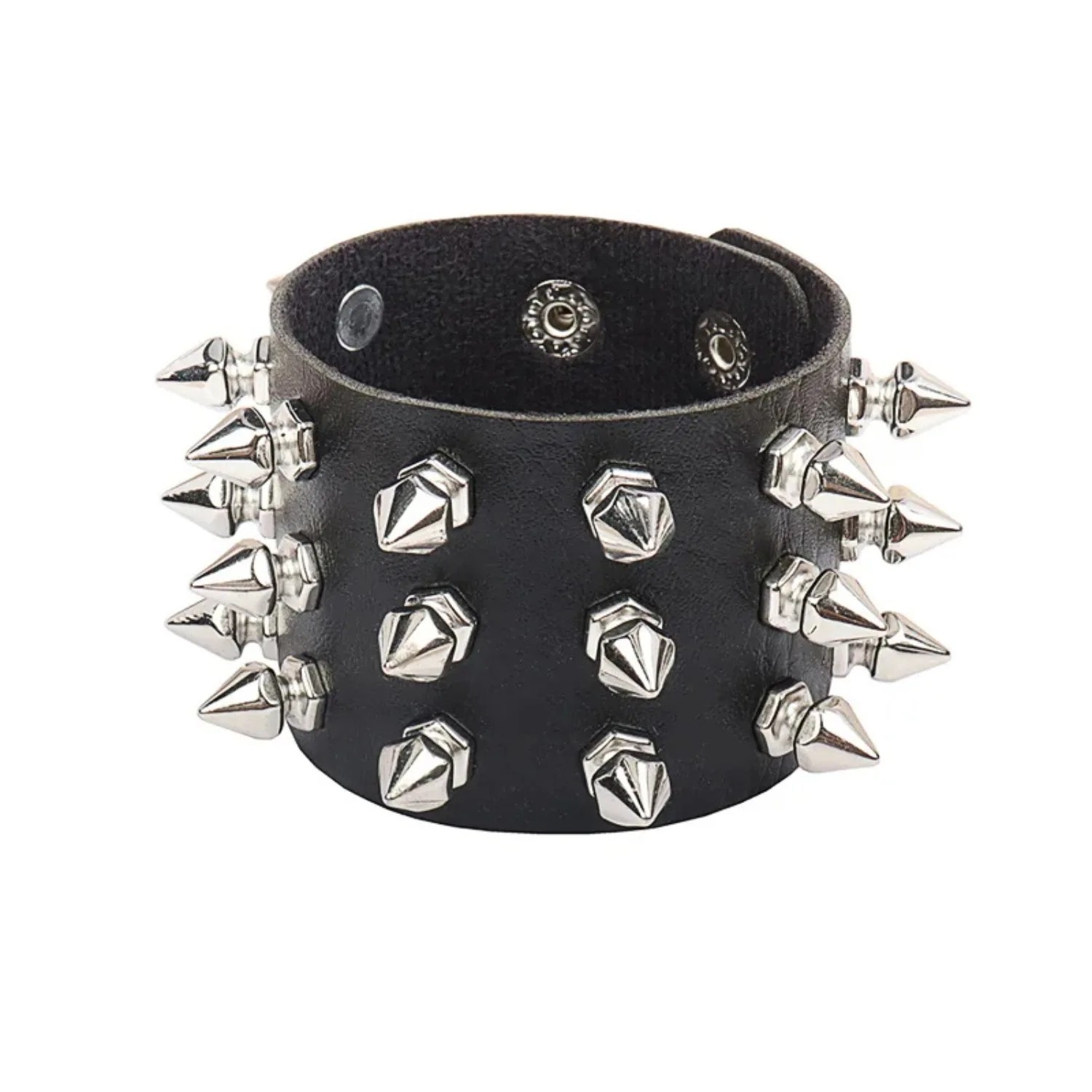 Goth Black Leather Studded Spike Bracelet Adjustable Cuff Unisex Jewelry