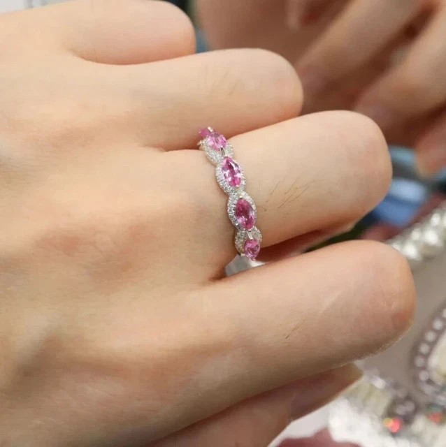 Marquise Simulated Pink Sapphire Engagement Band Ring In 14k White Gold Plated