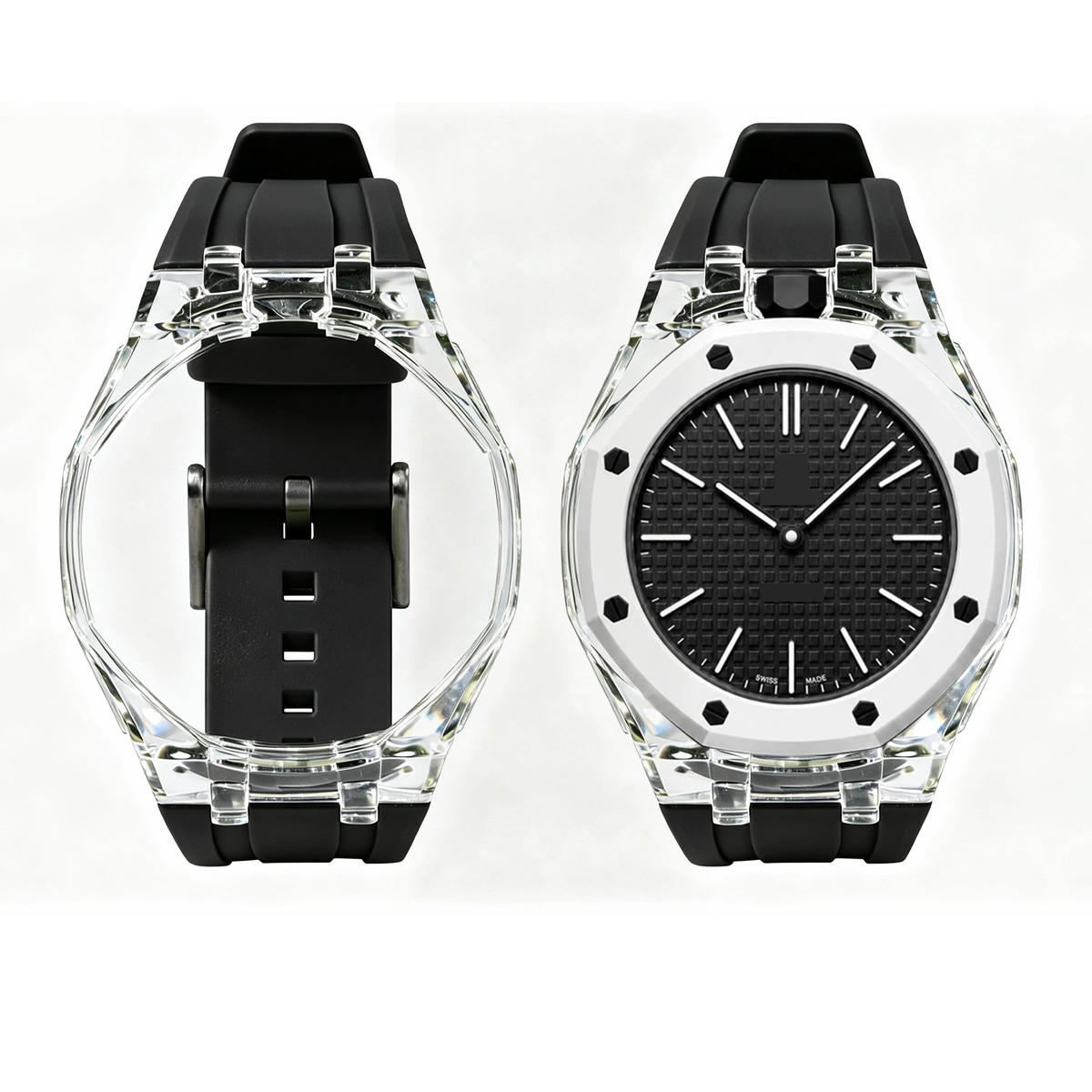 Transparent PC Glacier Case Silicone Wristband Mod Kit For Swatch X AP Royal Pop