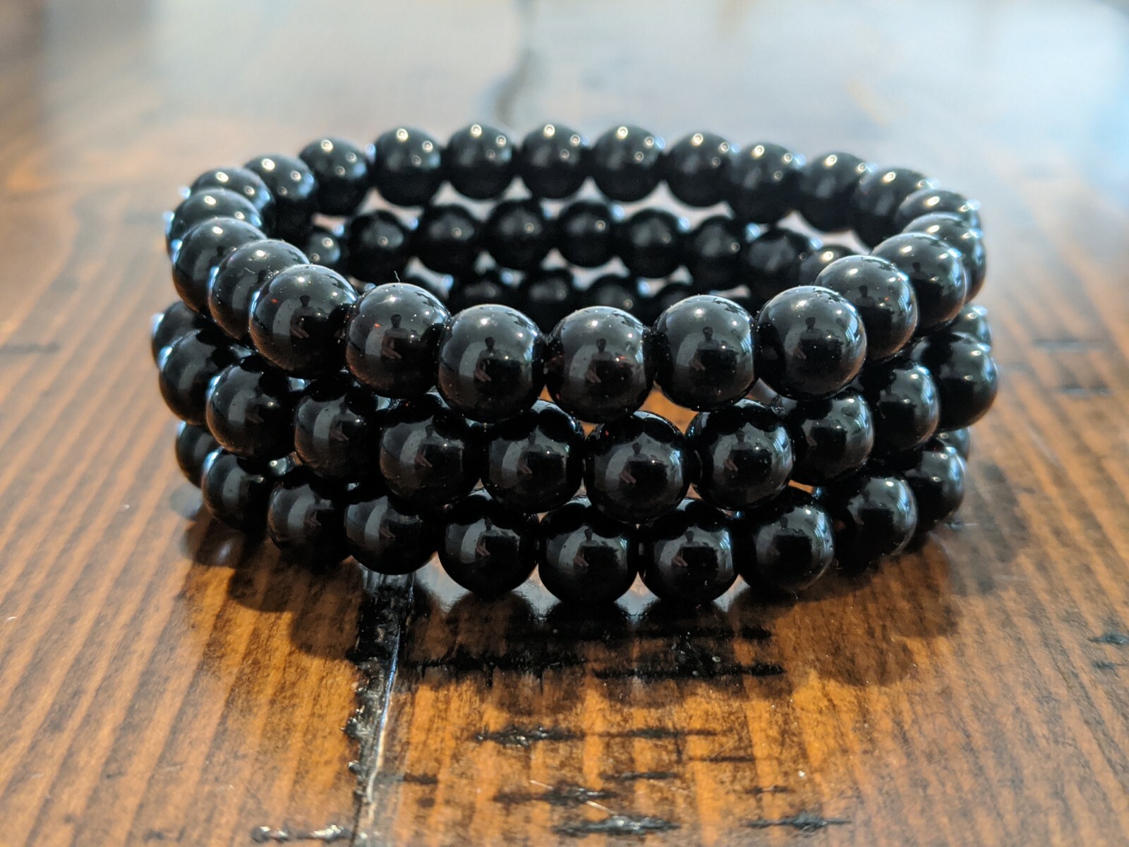 Beaded Bracelet 8mm Natural Stone Beads Men’s Gorgeous Semi-Precious Black Onyx