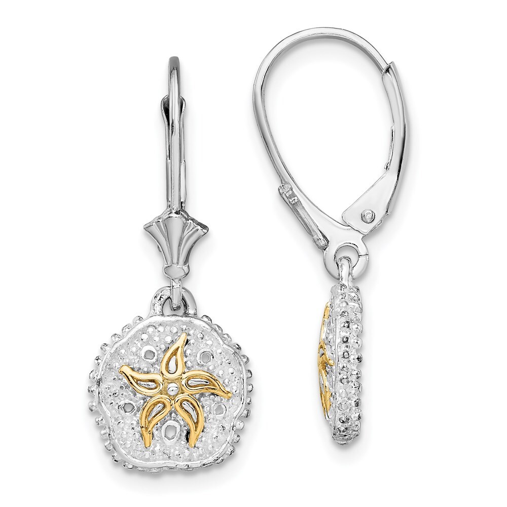 28mm Sterling Silver Polish Sand Dollar w/14k Starfish Leverback Earrings
