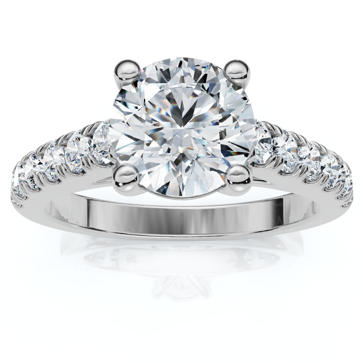 1 1/2 ct Diamond Solitaire With Accents Round Engagement Ring 14k White Gold