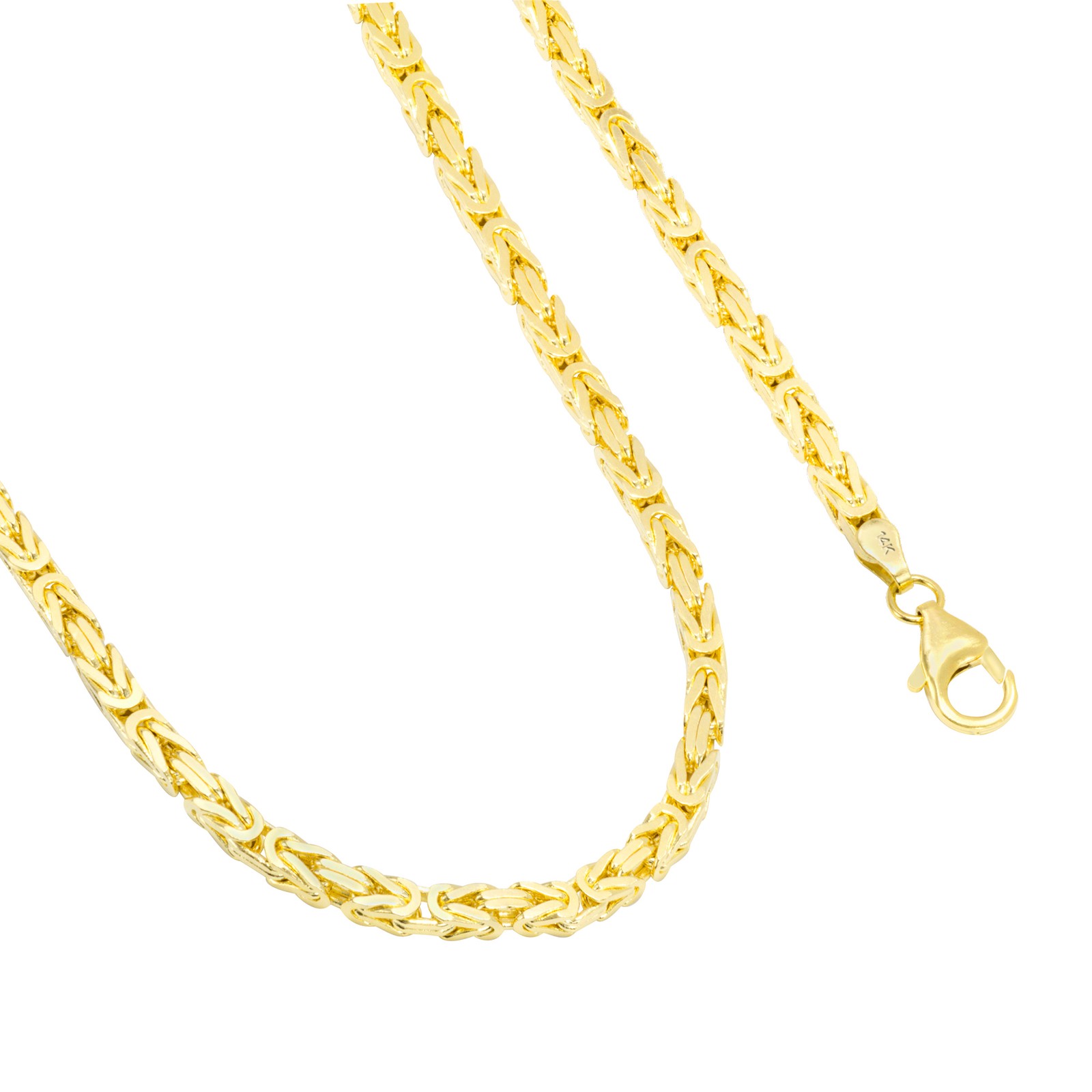 Mens 14K Yellow Gold Solid 3.5mm Byzantine Box Link Chain Pendant Necklace 22″