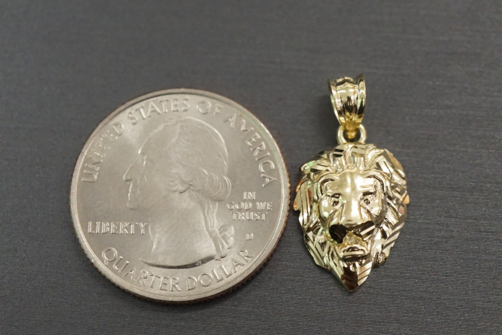 Real 10K Solid Yellow Gold 0.9″ Diamond Cut Polished Lion Head Charm Pendant.