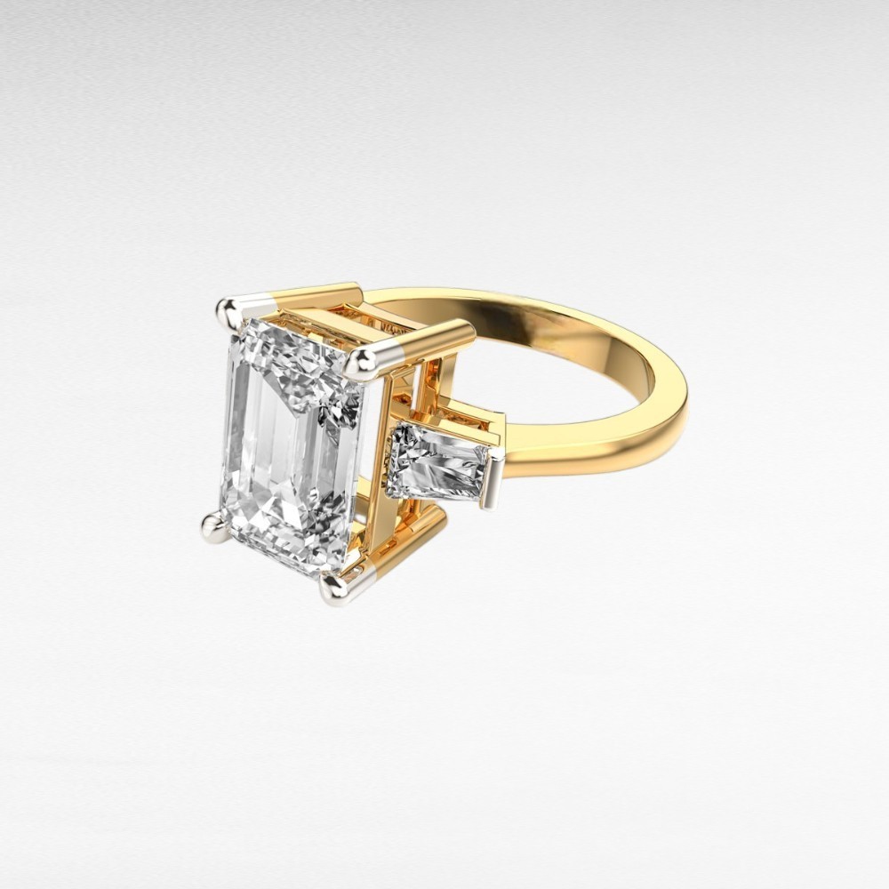 14k Multi-Tone Gold IGI Lab Created Diamond Engagement Ring 3.50 Ct Emerald Cut