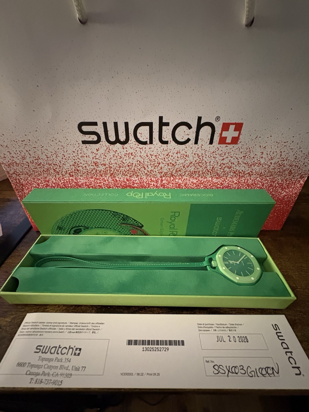 Swatch x Audemars Piguet Royal Pop Green Eight Quartz Green Watch w/ Box & Paper