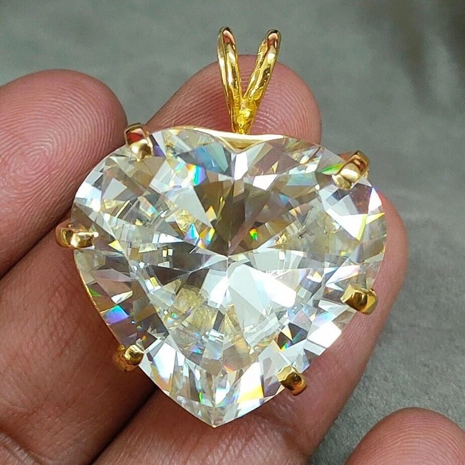 RARE 20 Ct Certified Off White Treated Diamond Solitaire Pendant in 925 Silver